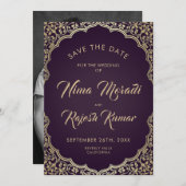 Photo Save The Date, Indian Wedding, Black, Gold Save The Date (Front/Back)