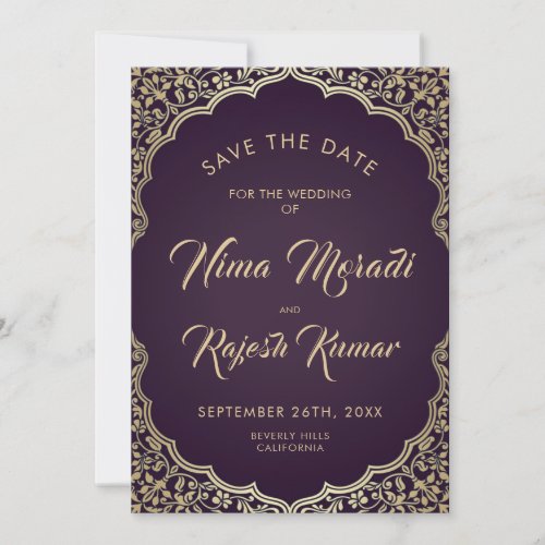 Photo Save The Date Indian Wedding Black Gold Save The Date