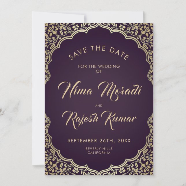 Photo Save The Date, Indian Wedding, Black, Gold Save The Date (Front)