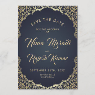 Photo Save The Date, Indian Wedding, Blue and Gold Date