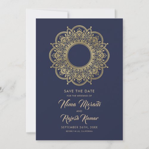 Photo Save The Date Indian Wedding Blue and Gold Save The Date