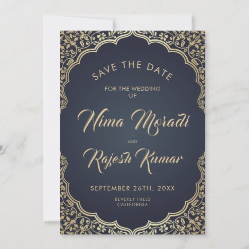 Photo Save The Date Indian Wedding Blue and Gold Save The Date