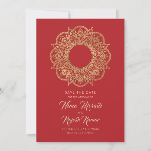 Photo Save The Date Indian Wedding Red and Gold Save The Date