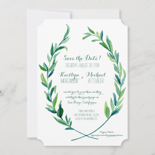 Photo Save the Date Laurel Wreath Olive Leaf Art Invitation