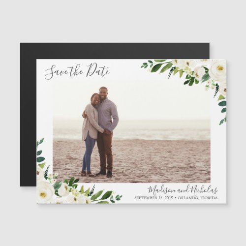Photo Save the Date Magnets White Flower Green