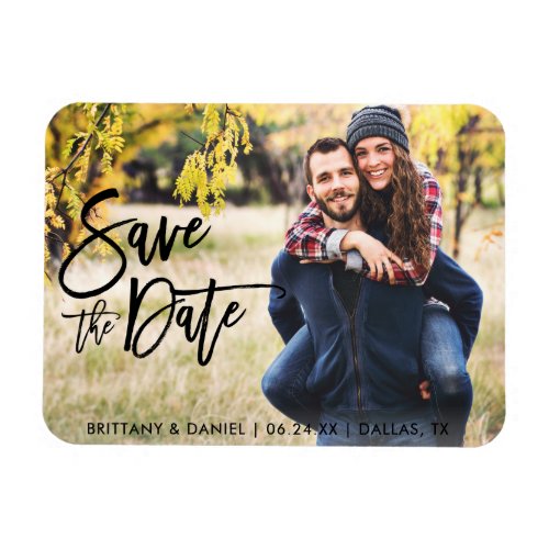 Photo Save The Date Modern Brush Script Magnet