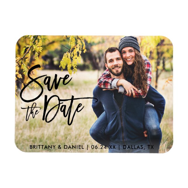 Photo Save The Date Modern Brush Script Magnet (Horizontal)