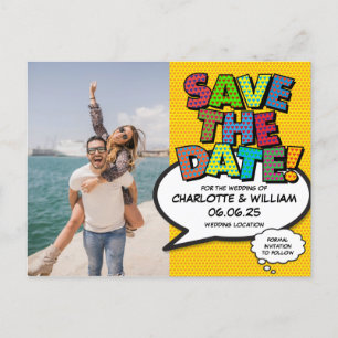 Photo Save the Date Modern Fun Comic Book Announcement Postcard