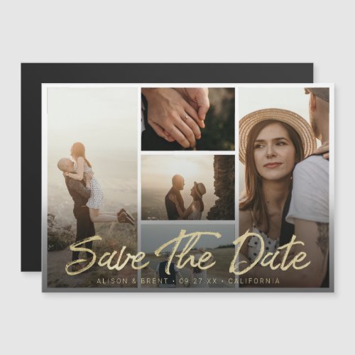 Photo Save the Date Modern Gold Script Typography Magnetic Invitation