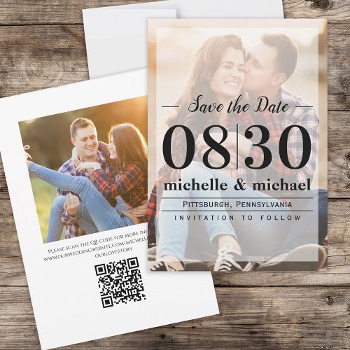 Photo Save the Date Modern QR Code Typography 