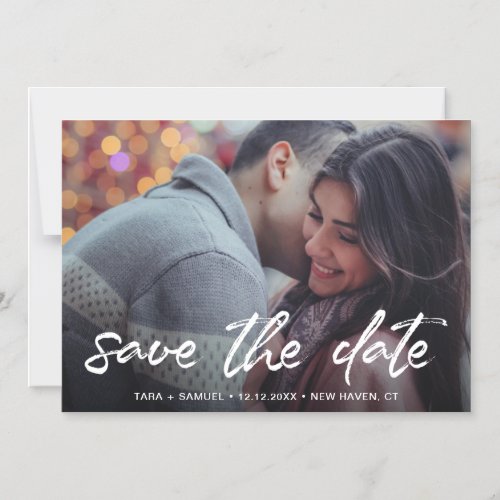 Photo Save the Date Modern White Brush Script Magnetic Invitation