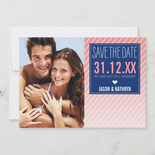 PHOTO SAVE THE DATE ombre angled stripe navy coral