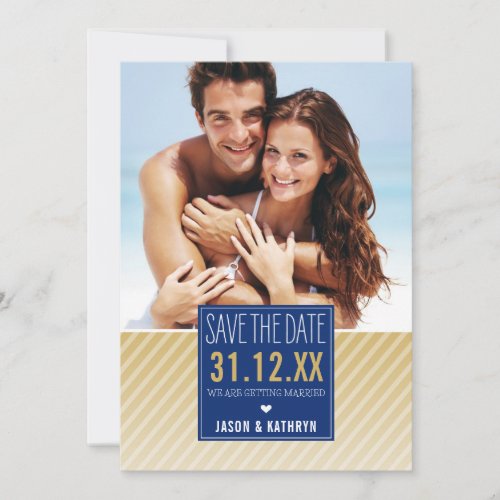 PHOTO SAVE THE DATE ombre angled stripe navy gold
