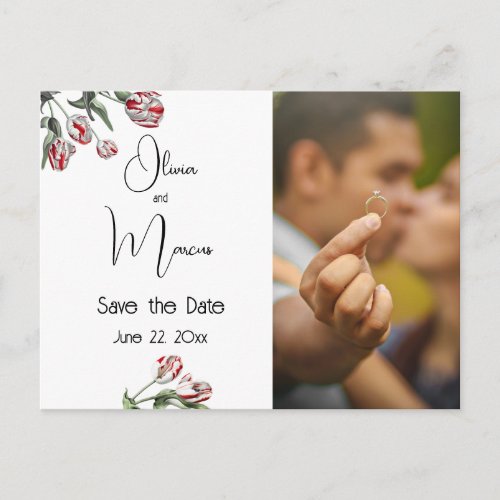 Photo Save the Date Red and White Tulips Postcard