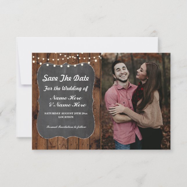 Photo Save The Date Rustic Chalk Wood Invite (Front)