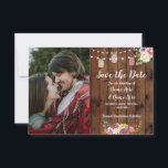 Photo Save The Date Rustic Jar Wood Floral Invite<br><div class="desc">Save The Date Rustic Wood Floral,  string lights,  perfect to let your guests know your event date! Matching item to the Collection! Front and back included.</div>