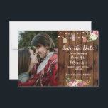 Photo Save The Date Rustic Jar Wood Floral Invite<br><div class="desc">Save The Date Rustic Wood Floral,  string lights,  perfect to let your guests know your event date! Matching item to the Collection! Front and back included.</div>