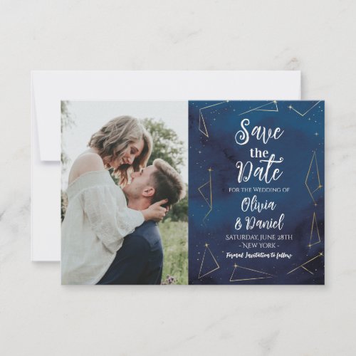 Photo Save The Date Star Signs Navy Wedding