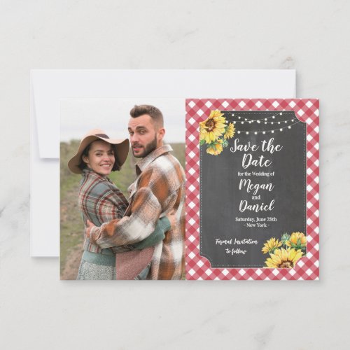 Photo Save The Date Sunflower Red White Wedding