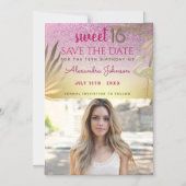 Photo Save The Date Sweet 16 Pink Gold Magnetic Invitation (Front)