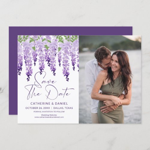 Photo Save The Date Watercolor Wisteria Wedding