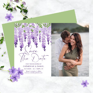 Photo Save The Date Watercolor Wisteria Wedding