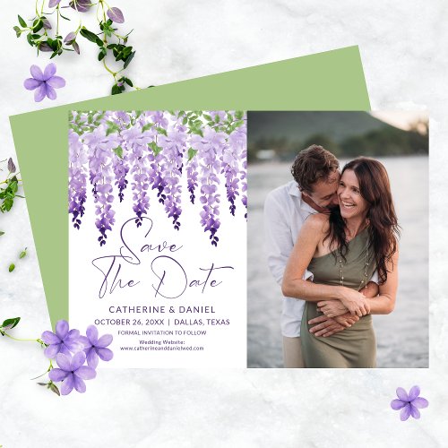 Photo Save The Date Watercolor Wisteria Wedding