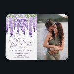 Photo Save The Date Watercolor Wisteria Wedding Magnet<br><div class="desc">Photo Save The Date Watercolor Wisteria Wedding Save The Date Magnets features elegant watercolor wisteria flowers in soft lilac, lavender and purple with greenery on a white background with your Save The Date information below including a custom QR code. Personalize by editing the text in the text boxes provided and...</div>