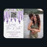 Photo Save The Date Watercolor Wisteria Wedding Magnet<br><div class="desc">Photo Save The Date Watercolor Wisteria Wedding Save The Date Magnets features elegant watercolor wisteria flowers in soft lilac, lavender and purple with greenery on a white background with your Save The Date information below including a custom QR code. Personalize by editing the text in the text boxes provided and...</div>