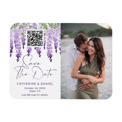 Photo Save The Date Watercolor Wisteria Wedding Magnet