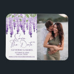 Photo Save The Date Watercolor Wisteria Wedding Magnet<br><div class="desc">Photo Save The Date Watercolor Wisteria Wedding Save The Date Magnets features elegant watercolor wisteria flowers in soft lilac, lavender and purple with greenery on a white background with your Save The Date information below. Personalize by editing the text in the text boxes provided and your favorite photo. Designed for...</div>