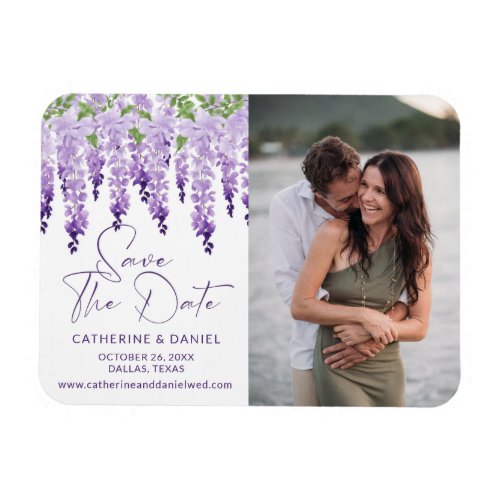 Photo Save The Date Watercolor Wisteria Wedding Magnet