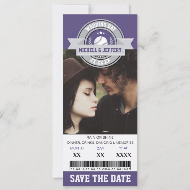 Photo Save The Date Wedding Sports Ticket (Front)