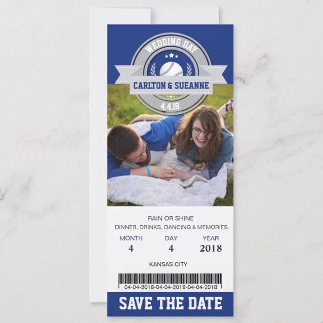 Photo Save The Date Wedding Sports Ticket (Front)