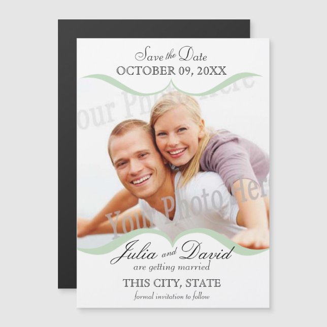 Photo Scallop Frame Mint Save the Date Magnetic Invitation (Front/Back)