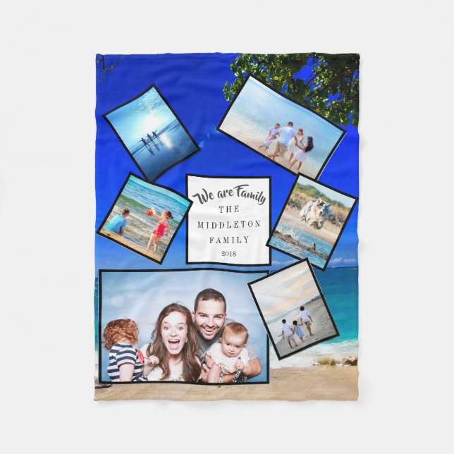 Photo  Scattered Collage Beach We are Family Fleece Blanket (Front)