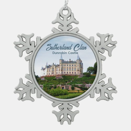 Photo Scottish Sutherland Clans Dunrobin Castle Snowflake Pewter Christmas Ornament