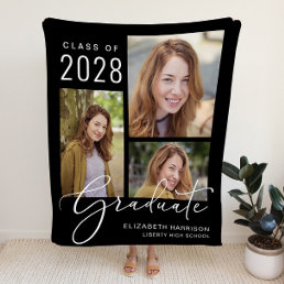 Photo Script Black Graduation Fleece Blanket