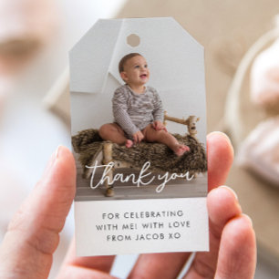 Photo Script Boy Thank You Gift Tags