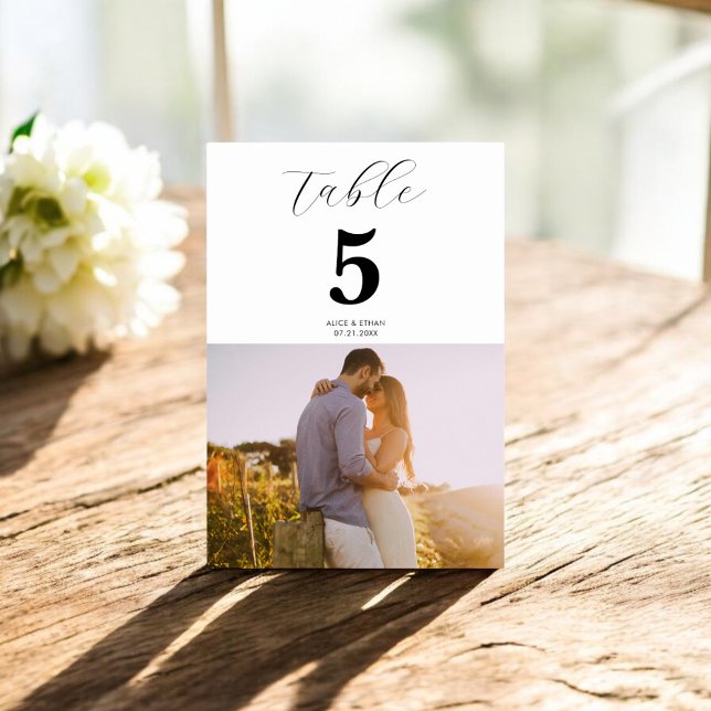 Photo Script Calligraphy Modern Wedding Table Number (Creator Uploaded)