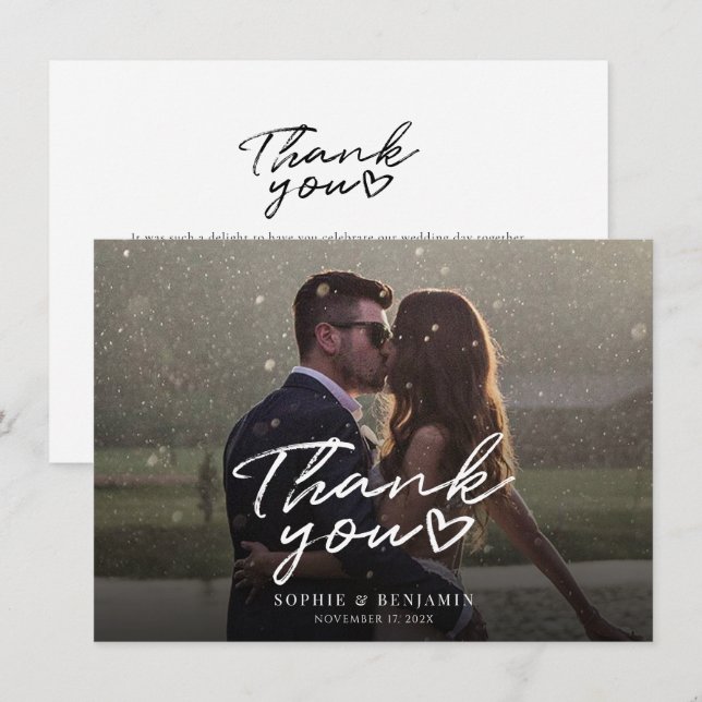 Photo Script Elegant Wedding Thank You Card (Front/Back)