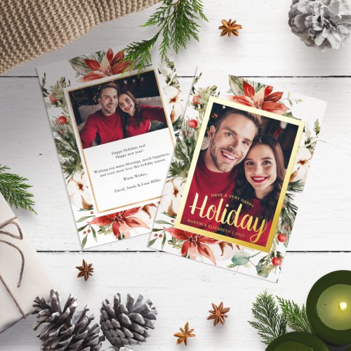 Photo Script Foil Holiday Card