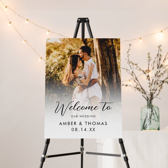 Photo Script Font Personalize Wedding Welcome Sign (In Situ (Stand))