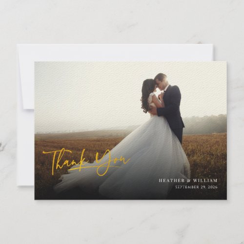 Photo Script Gold Hand_Lettered Wedding Thank You Note Card