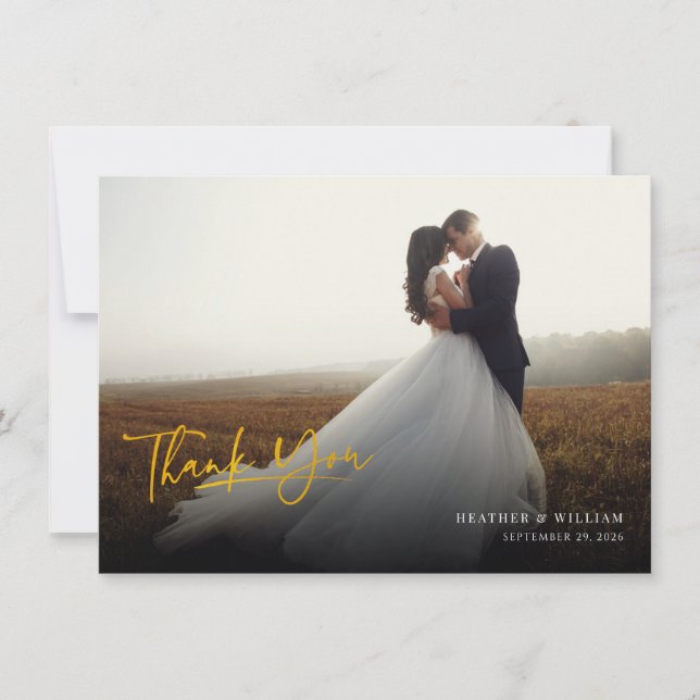 Photo Script  Handwritten Wedding Thank You Note Card (Front)