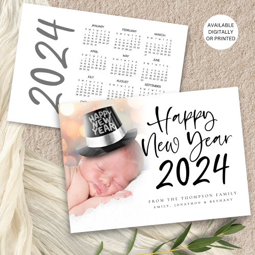 Photo Script Happy New Year 2024 Calendar Holiday Card