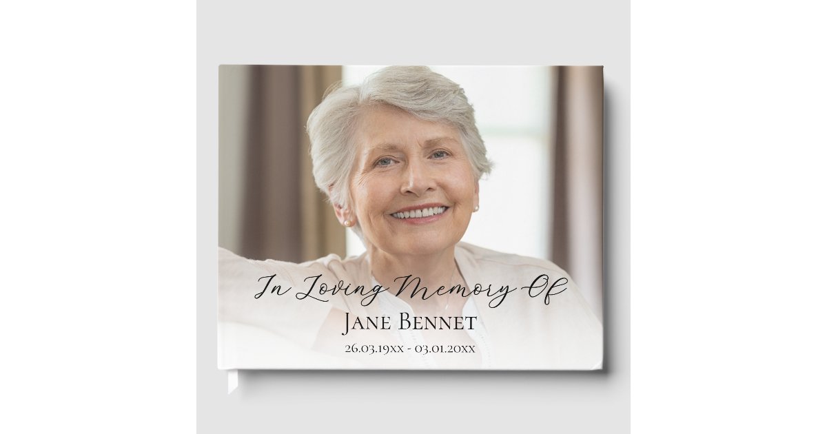 Memory Script Book Photo Script In Loving Memory Memorial Guest Book | Zazzle