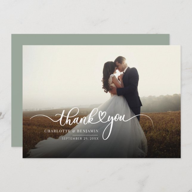 Photo Script Modern Wedding Thank You Note Card (Front/Back)