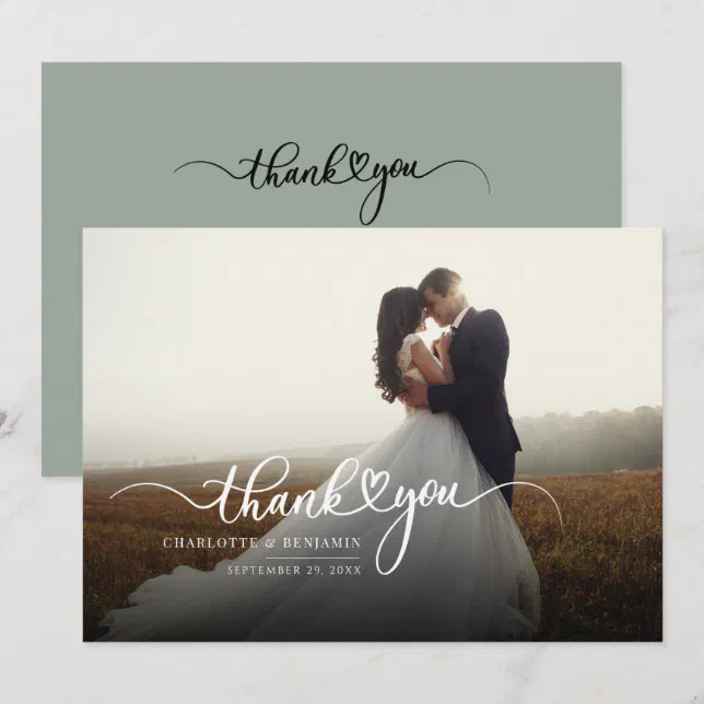 Photo Script Modern Wedding Thank You Note Card | Zazzle