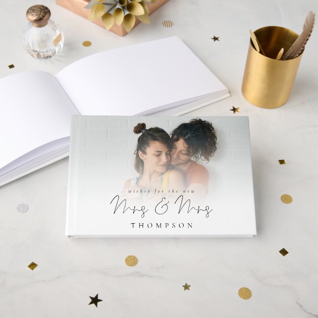 Photo Script Mrs Mrs Lesbian Wedding Guest Book (Front Open)